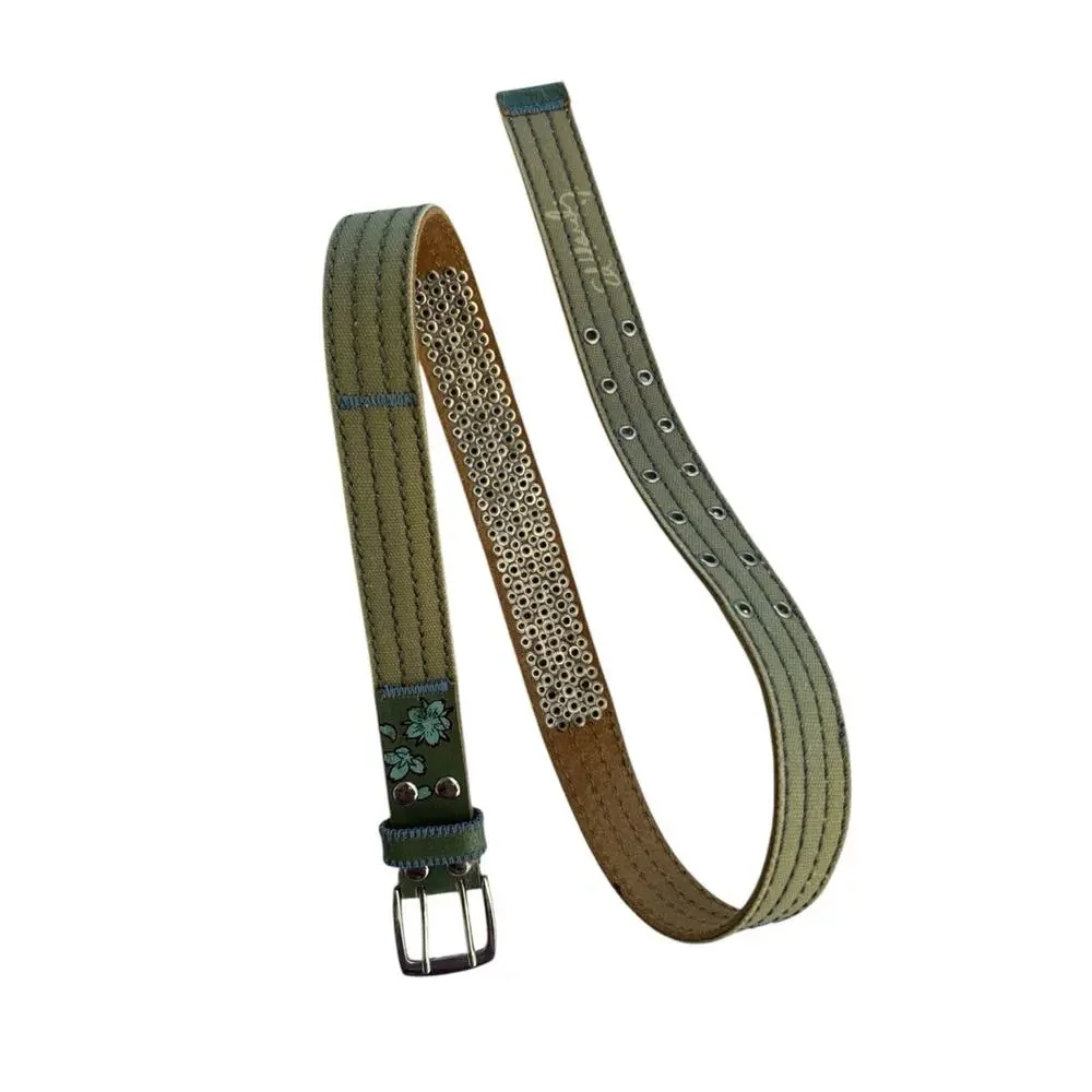 Ed Hardy size large y2k Studded Belt green flower leather blue silver